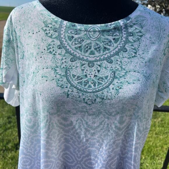 WORLD UNITY women’s XL ombré T-shirt, shades of blue and teal. - Picture 1 of 8